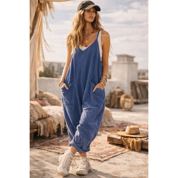 Free People Pants - Free People FP Movement Women's Hot Shot Romper Jumpsuit Misty Blue Small NWOT